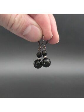 Dark Plated Handmade Black Gemstone Dangle Earrings A7426